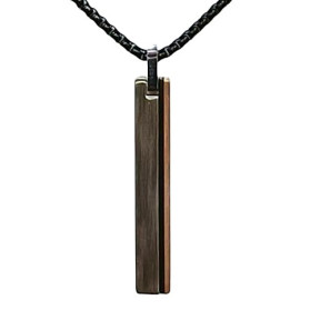 Pendentif Acier 2 Tons Rectangulaire avec Chaîne Noire 45 + 10cm