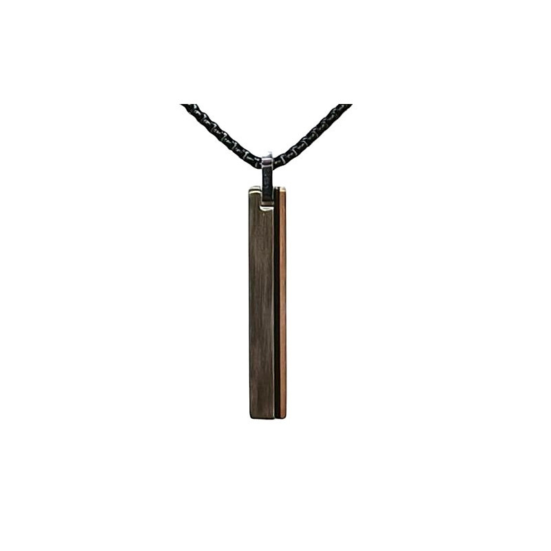 Pendentif Acier 2 Tons Rectangulaire avec Chaîne Noire 45 + 10cm