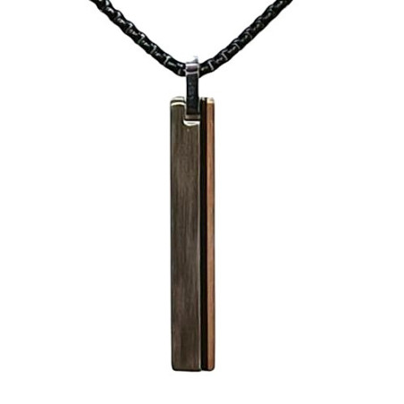 Pendentif Acier 2 Tons Rectangulaire avec Chaîne Noire 45 + 10cm