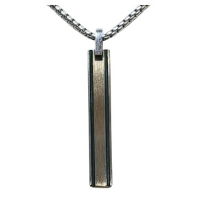 Pendentif Acier 2 Tons Rectangulaire avec Chaîne Acier 45 + 10cm