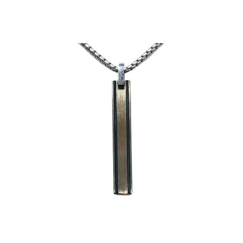 Pendentif Acier 2 Tons Rectangulaire avec Chaîne Acier 45 + 10cm