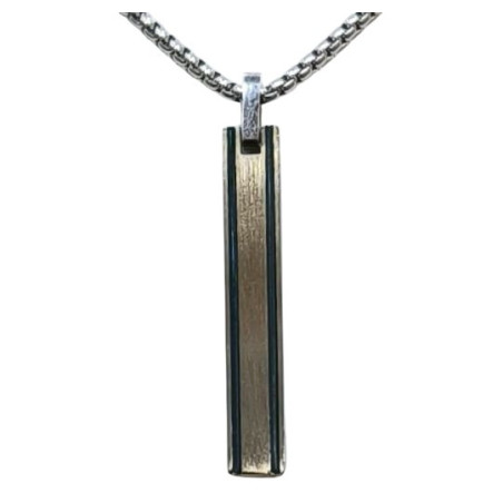Pendentif Acier 2 Tons Rectangulaire avec Chaîne Acier 45 + 10cm