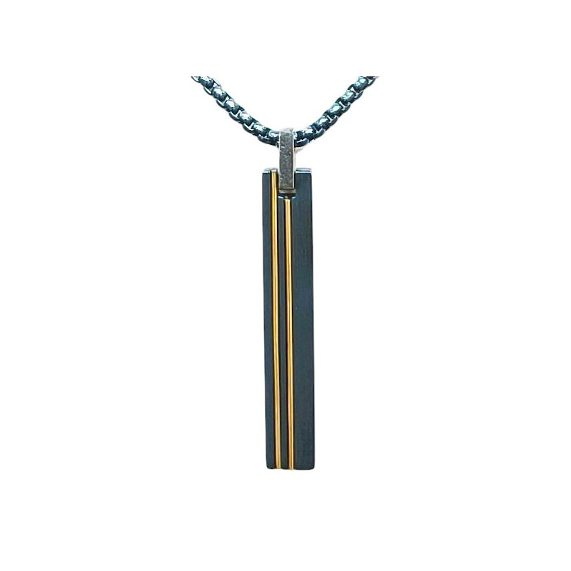 Pendentif Acier 2 Tons Rectangulaire avec Chaîne Bleue 45 + 10cm