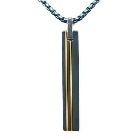 Pendentif Acier 2 Tons Rectangulaire avec Chaîne Bleue 45 + 10cm