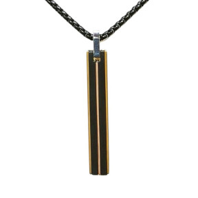 Pendentif Acier 2 Tons Rectangulaire avec Chaîne Noire 45 + 10cm