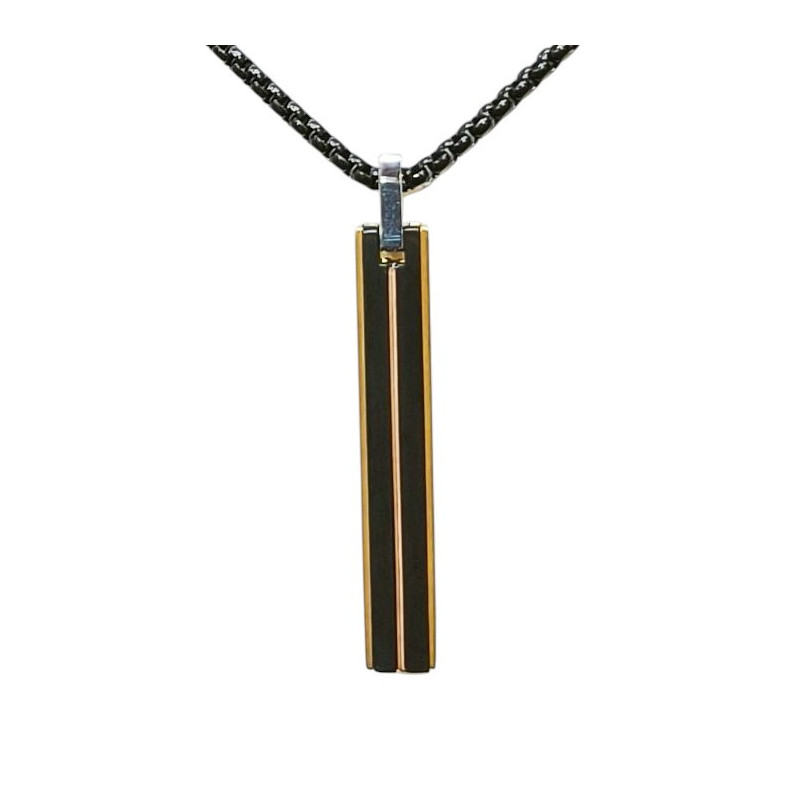 Pendentif Acier 2 Tons Rectangulaire avec Chaîne Noire 45 + 10cm