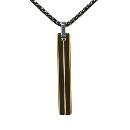 Pendentif Acier 2 Tons Rectangulaire avec Chaîne Noire 45 + 10cm