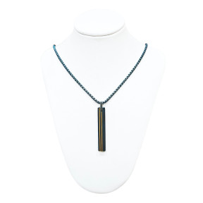 Pendentif Acier 2 Tons Rectangulaire avec Chaîne Noire 45 + 10cm