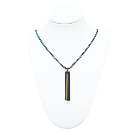 Pendentif Acier 2 Tons Rectangulaire avec Chaîne Noire 45 + 10cm