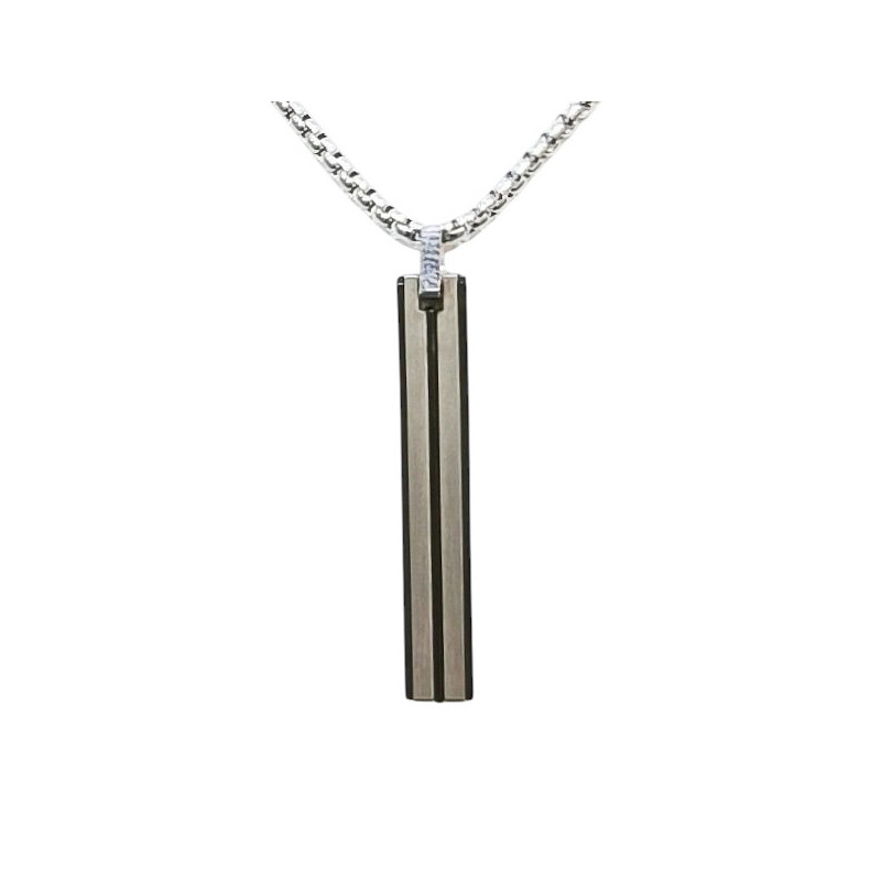 Pendentif Acier 2 Tons Rectangulaire avec Chaîne Acier 45 + 10cm