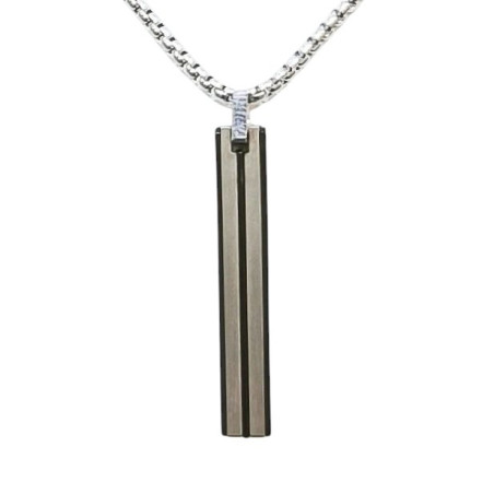 Pendentif Acier 2 Tons Rectangulaire avec Chaîne Acier 45 + 10cm