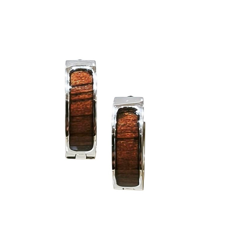 Boucles Bois Mini Créoles Acier Inox