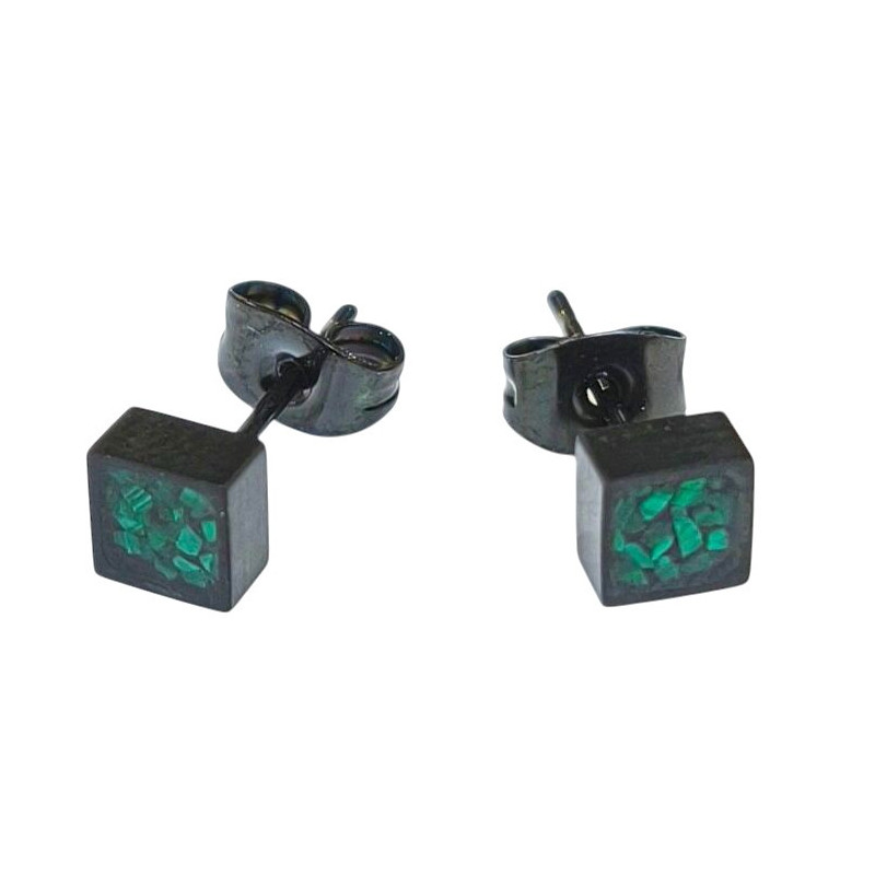 Boucles Malachite Acier Carrées 5x5mm