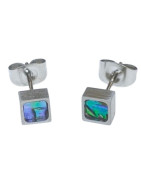Boucles Nacre Abalone Acier Carrées 5x5mm