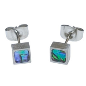 Boucles Nacre Abalone Acier Carrées 5x5mm
