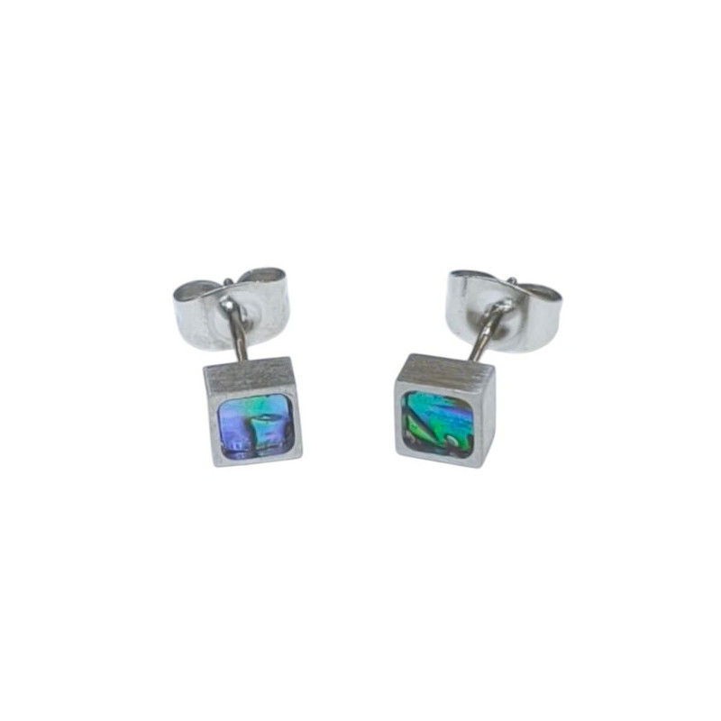 Boucles Nacre Abalone Acier Carrées 5x5mm
