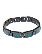 Bracelet Malachite en Acier Noir Magnétique Longueur 21cm / largeur 12mm