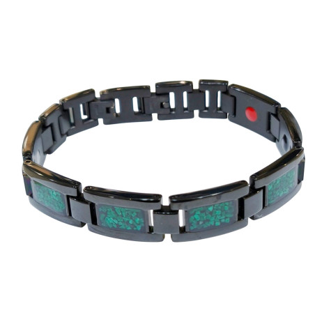 Bracelet Malachite en Acier Noir Magnétique Longueur 21cm / largeur 12mm