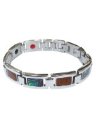 Bracelet Homme Nacre Abalone et Bois en Acier Magnétique Longueur 21cm / largeur 12mm