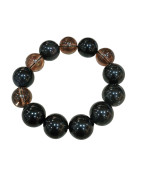 Bracelet Obsidienne Œil Céleste Pierres Rondes 16mm et Quartz Fumé Pierres Rondes 14mm