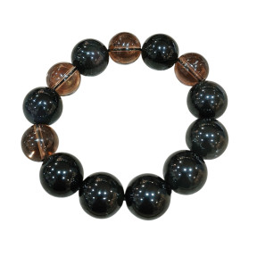 Bracelet Obsidienne Œil Céleste Pierres Rondes 16mm et Quartz Fumé Pierres Rondes 14mm