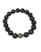Bracelet Obsidienne Œil Céleste avec Insert Tête de Dragon Acier Pierres Rondes 10mm