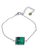 Bracelet Malachite Chaînette Réglable Argent 925