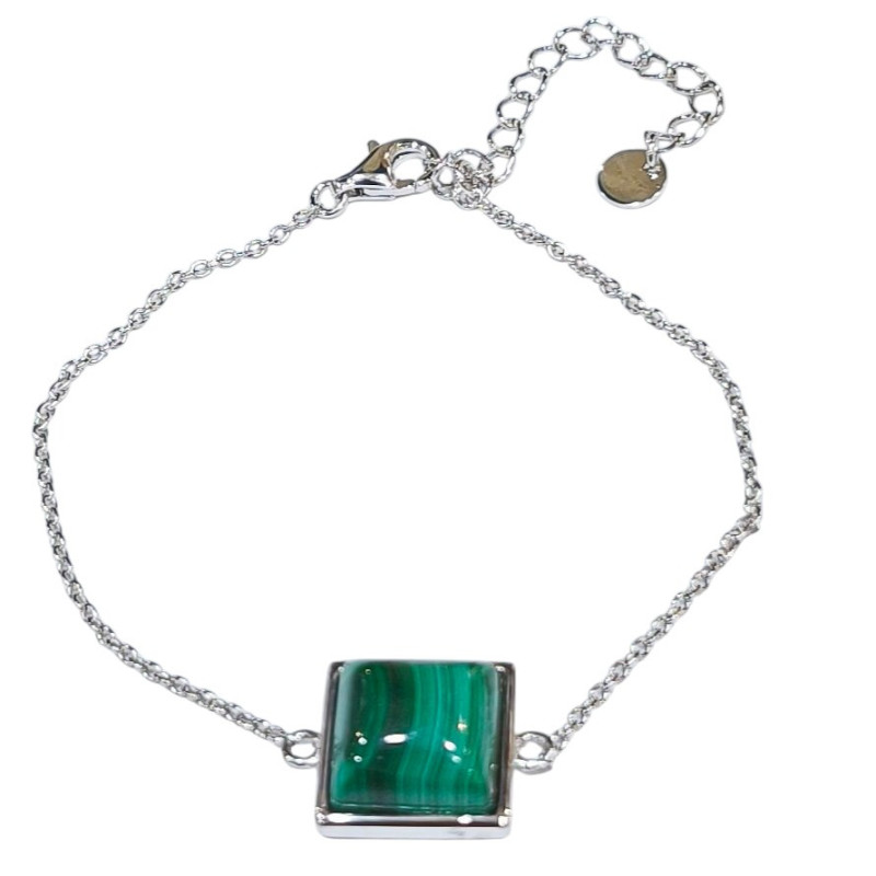 Bracelet Malachite Chaînette Réglable Argent 925