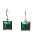 Boucles Malachite Cabochon Carré Argent 925