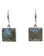 Boucles Labradorite Cabochon Carré et Facetté Argent 925