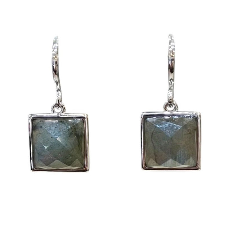 Boucles Labradorite Cabochon Carré et Facetté Argent 925