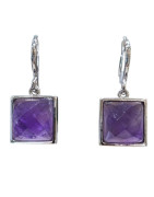 Boucles Améthyste Cabochon Carré et Facetté Argent 925