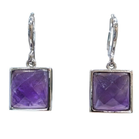 Boucles Améthyste Cabochon Carré et Facetté Argent 925
