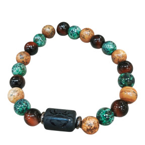 Bracelet Œil de Taureau Jaspe Paysage et Pierre Fantaisie Signe Cancer Pierres Rondes 8mm