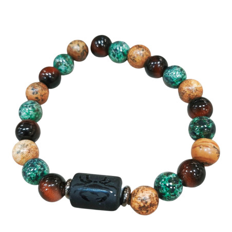 Bracelet Œil de Taureau Jaspe Paysage et Pierre Fantaisie Signe Cancer Pierres Rondes 8mm
