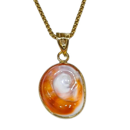 Pendentif Œil de Sainte-Lucie avec Chaîne 50cm Argent 925 Plaqué Or ( Vermeil)