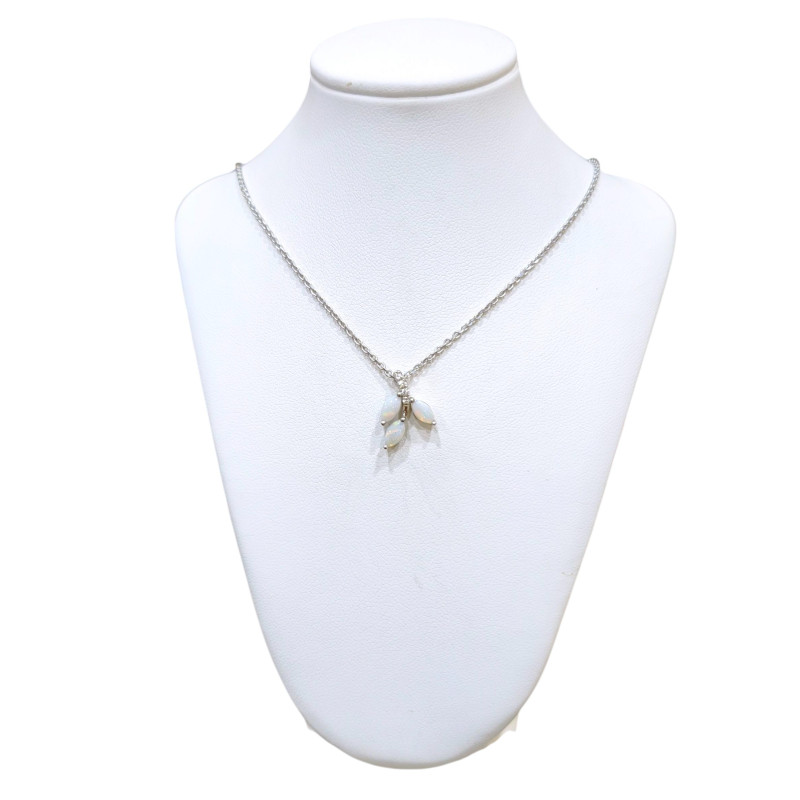 Pendentif Opale 3 Pierres et Zirconium avec Chaîne 40cm Argent 925