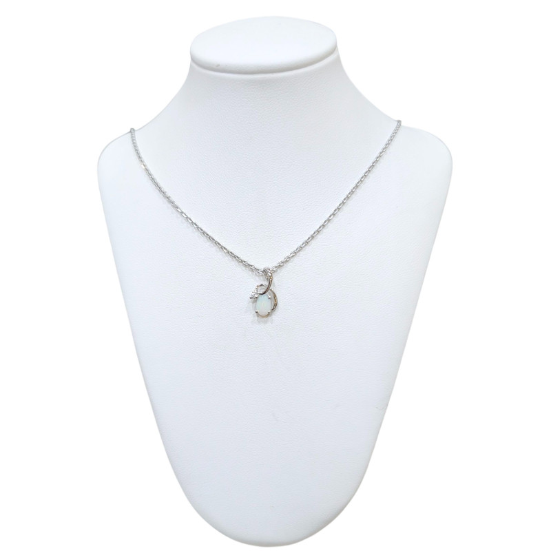 Pendentif Opale et Zirconium avec Chaîne 40cm Argent 925