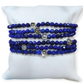 Bracelet Lapis-Lazuli Facetté avec Insert Pierres Rondes de 4mm