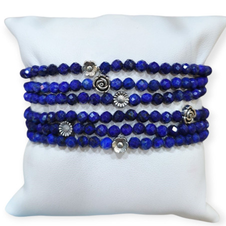 Bracelet Lapis-Lazuli Facetté avec Insert Pierres Rondes de 4mm