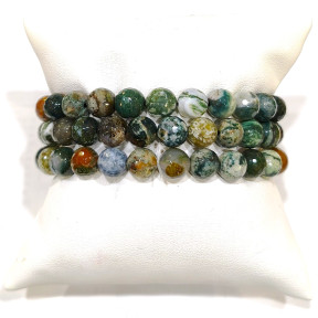 Bracelet Agate Mousse et Arbre Pierres Rondes de 8mm facettées