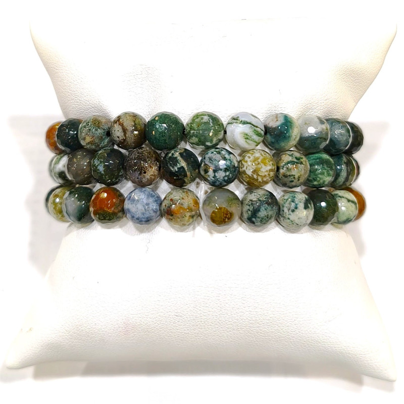 Bracelet Agate Mousse et Arbre Pierres Rondes de 8mm facettées