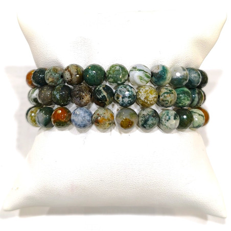 Bracelet Agate Mousse et Arbre Pierres Rondes de 8mm facettées