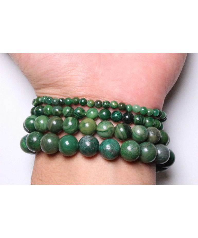 Bracelet Jade du Canada vert foncé pierres rondes