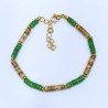 Bracelet Homme Jaspe Paysage et Aventurine Verte Acier Plaqué Or Taille Réglable