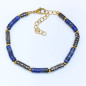 Bracelet Lapis-Lazuli Hématite Acier Plaqué Or Taille Réglable