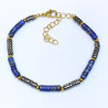 Bracelet Homme Lapis-Lazuli Hématite Acier Plaqué Or Taille Réglable