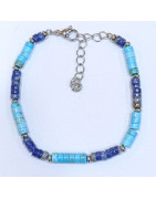 Bracelet Lapis-Lazuli Turquoise Acier Inox Homme Taille Réglable