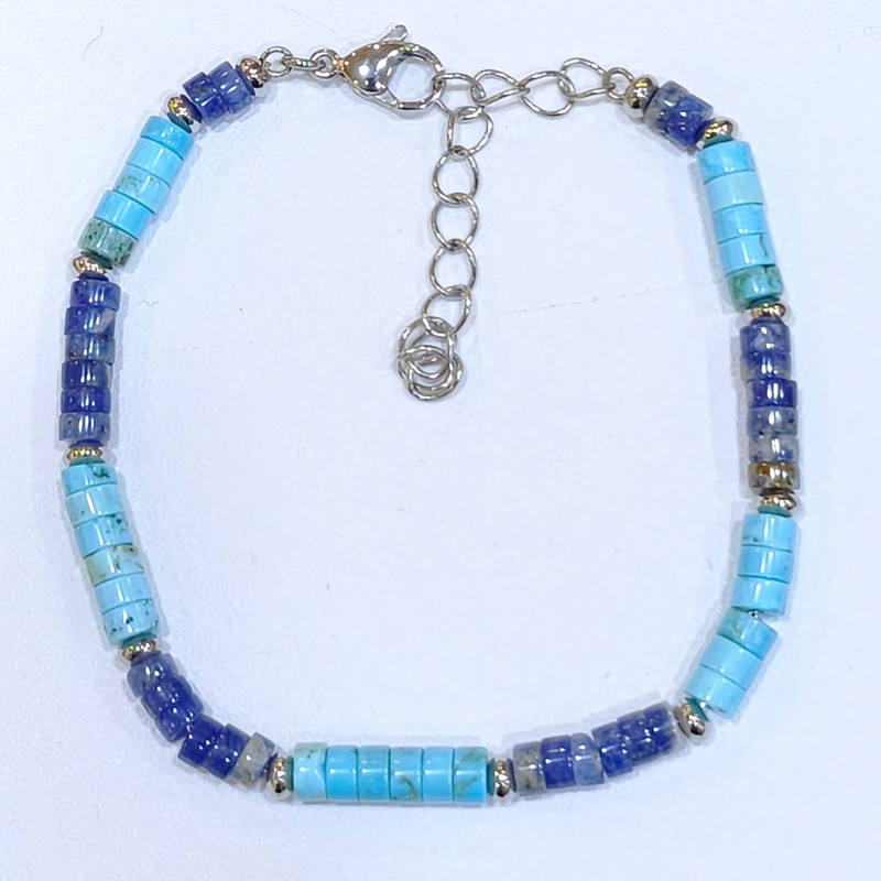 Bracelet Lapis-Lazuli Turquoise Acier Inox Homme Taille Réglable