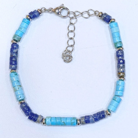 Bracelet Lapis-Lazuli Turquoise Acier Inox Taille Réglable